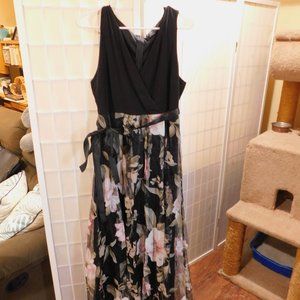 Long Floor Length Formal Deep V-Neck Floral Maxi Dress XL Stretchy Comfort Prom